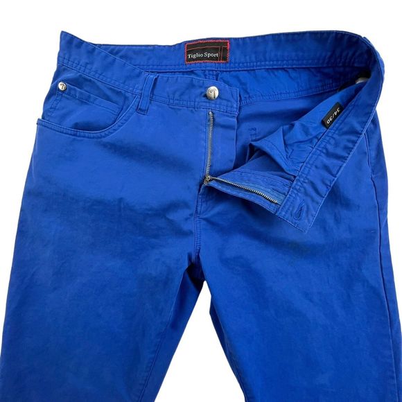 Tiglio Sport Chino Jeans Pants Monaco Style Blue Straight Leg Men's Size 34x30 - Picture 6 of 16
